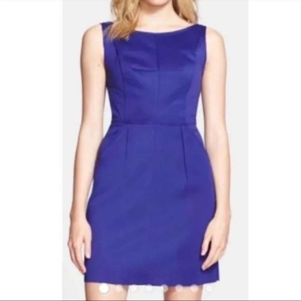 Milly Raw Trim Seam Detail Pleated Sleeveless Cobalt Blue Shift Dress Size 6